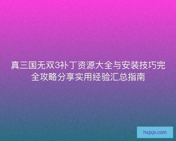 真三国无双3补丁资源大全与安装技巧完全攻略分享实用经验汇总指南